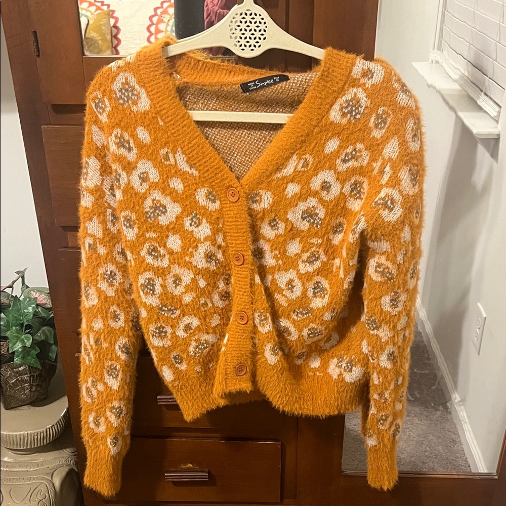 Simplee Apparel Orange Leopard Cardigan - Picture 5 of 7